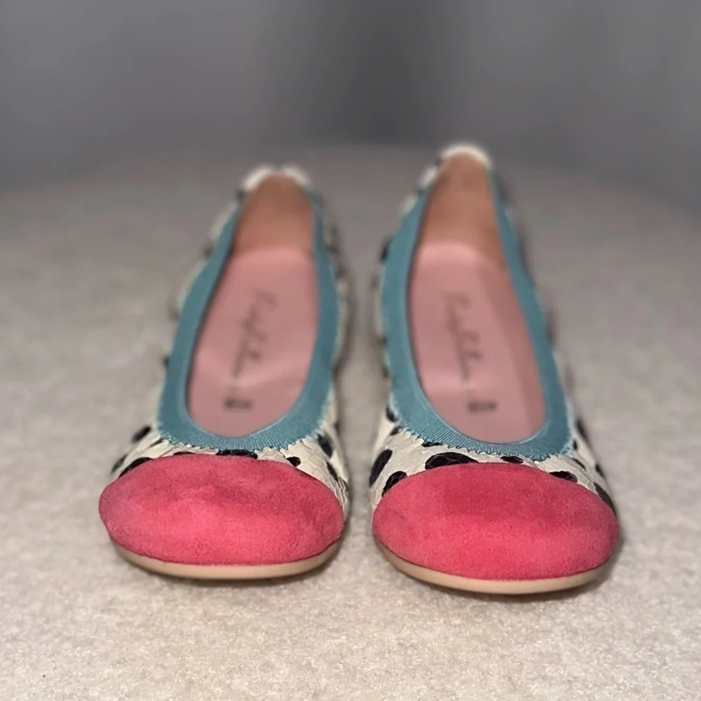 Pretty Ballerinas Kids Handmade Valerie Polka Dot Croc Embossed Leather Flats